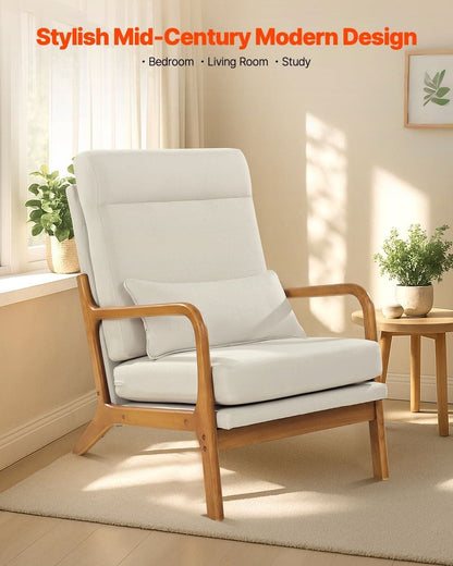 High Back Mid Century Linen Accent Chair For Living Room