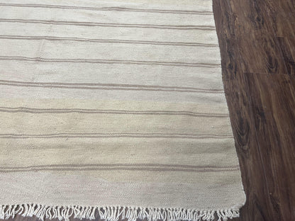 New Turkish Kilim Rug 5x8 Flatweave Carpet, Bohemian Rug, Contemporary Rug, Hand Woven, Wool Area Rug, Gray and Taupe, Striped Pattern