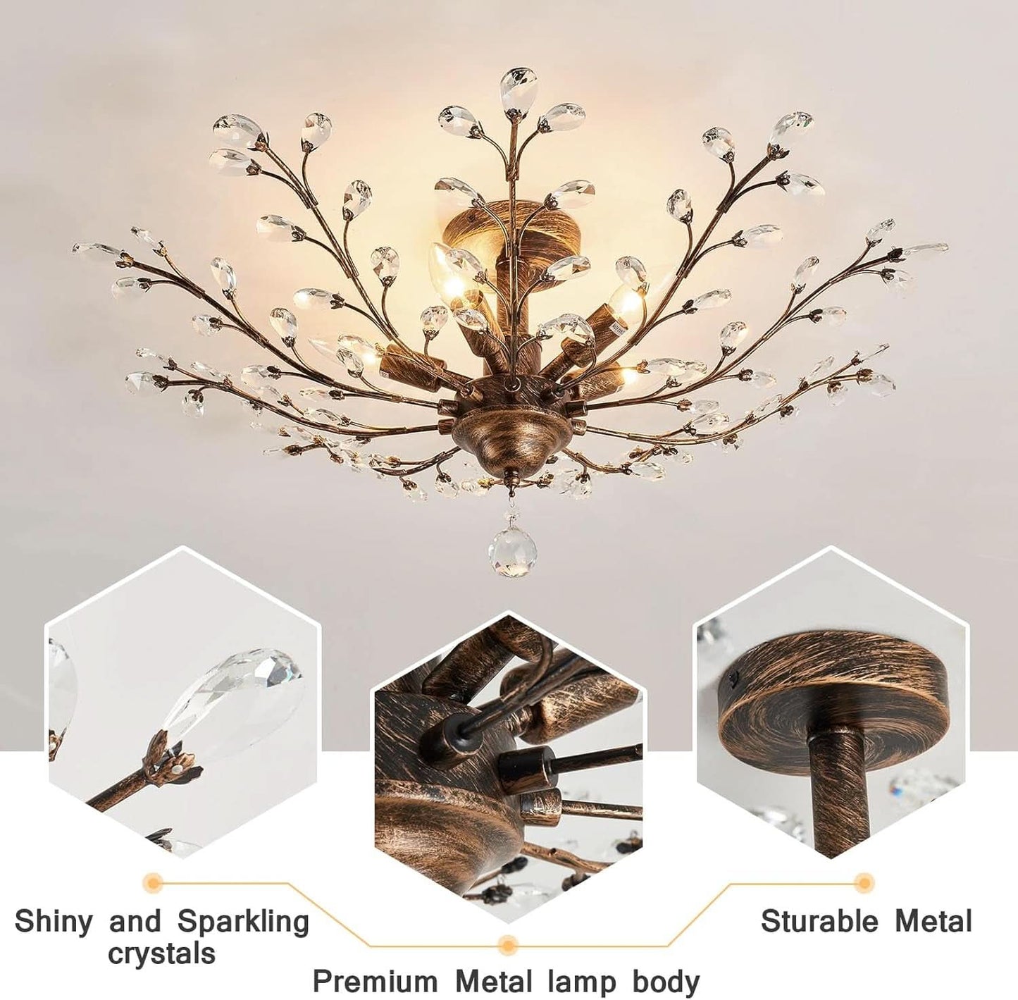Bronze Five Light Vintage Crystal Chandelier Dimmable