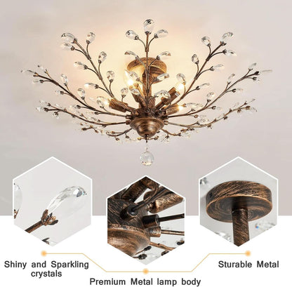 Bronze Five Light Vintage Crystal Chandelier Dimmable