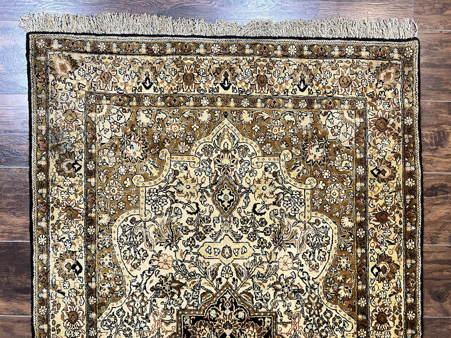 Persian Qum Silk Rug 3.5 x 5.5, Floral Medallion, Very Fine 350 KPSI, Handmade Silk on Silk Rug, Vintage