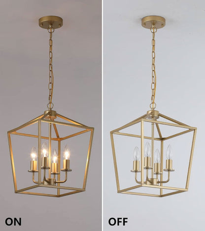 Industrial Gold Four Light Chandelier Lantern Fixture