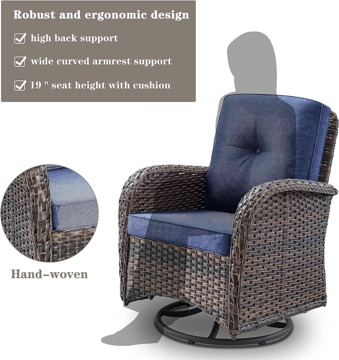 Six Piece Patio Conversation Set Brown Wicker Blue Cushions