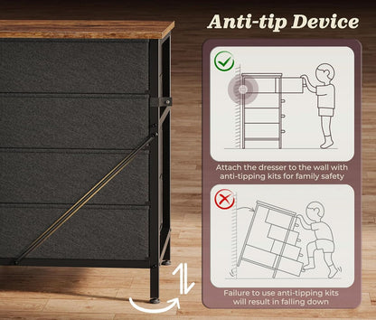 63Inch Dresser With Premium Fabric Drawers RusticBrown