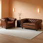 Two Piece Living Room Set Chesterfield Leather Sofa And Chair With Scroll Arms In Dark Brown