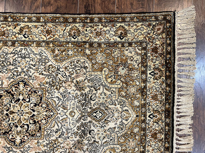 Persian Qum Silk Rug 3.5 x 5.5, Floral Medallion, Very Fine 350 KPSI, Handmade Silk on Silk Rug, Vintage
