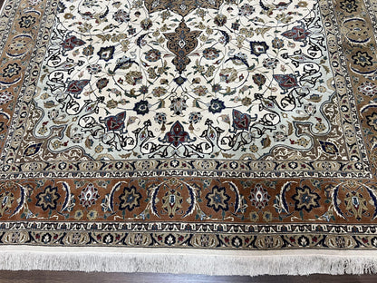 Wonderful Persian Tabriz Rug 7x10, Floral Medallion, Very Fine Oriental Carpet, Ivory