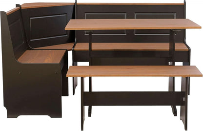 Black Pecan Five Seat Dining Set With Storage Benches
