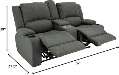 Powered Double Wall Hugger Recliner Sofa 67in Fossil Cloth