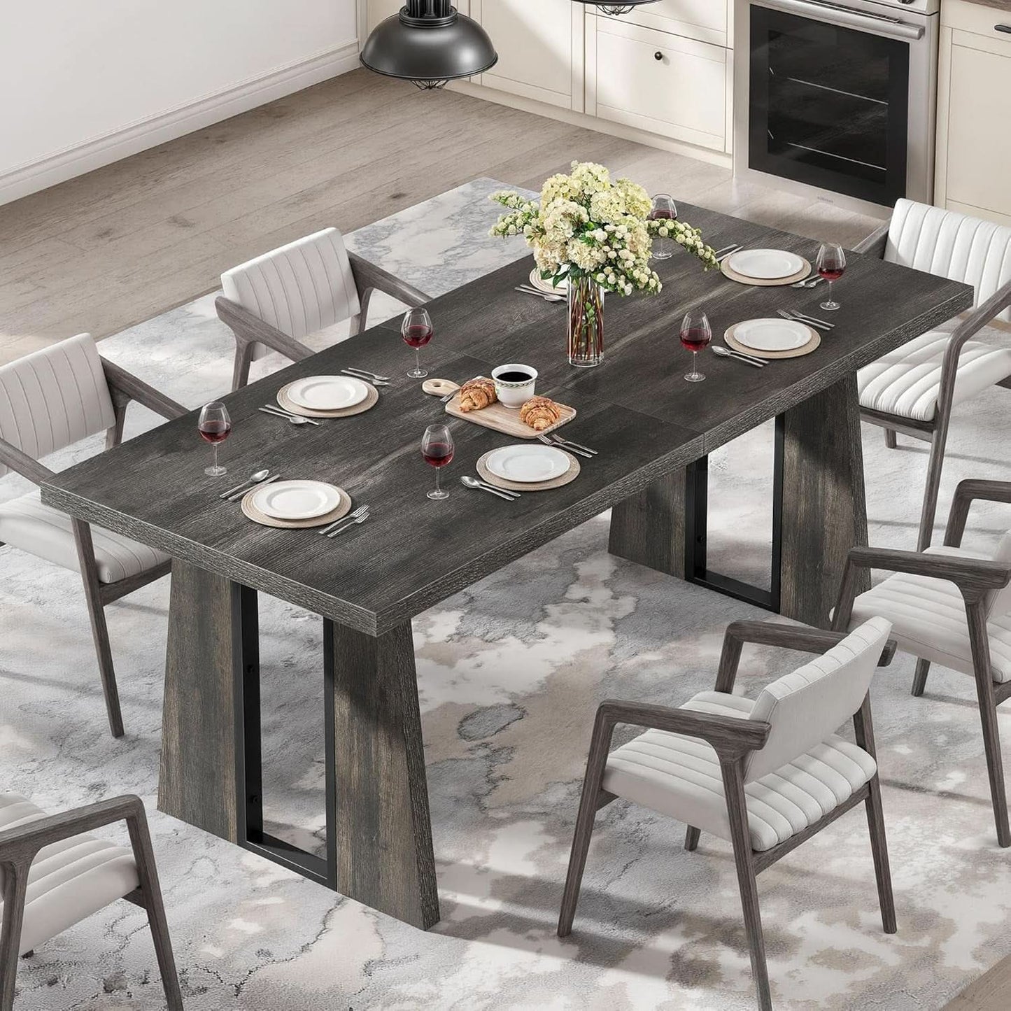 Rectangular Dining Table 70 Inch Rustic Grey For Six To Eight