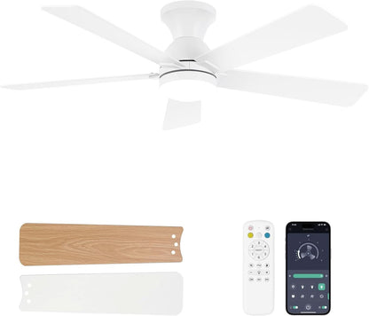 48 Inch White Ceiling Fan With Light And Remote DC Motor