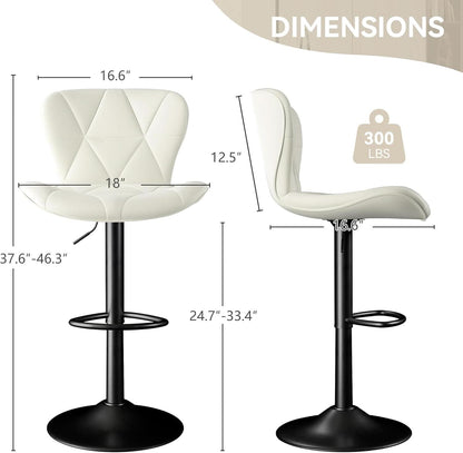 Adjustable Swivel Bar Stools Set Of 2 White Faux Leather