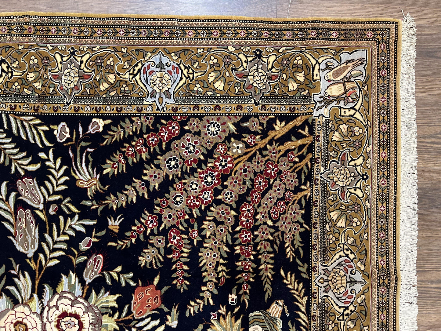 Persian Qum Pictorial Rug 4.8 x 6.5 - Layla & Majnun, Birds