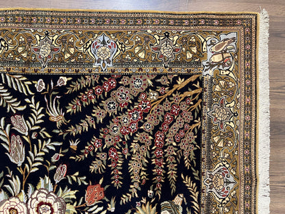 Persian Qum Pictorial Rug 4.8 x 6.5 - Layla & Majnun, Birds