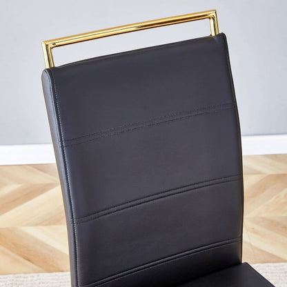 Modern Dining Chairs Set Of 4 PU Faux Leather High Back Black With Gold Legs