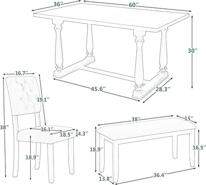 Six Person Premium Solid Wood Dining Table Set Bench