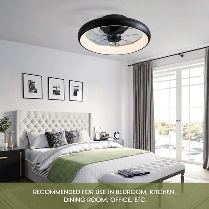 20 Inch Black Flush Mount Ceiling Fan With Dimmable Lights