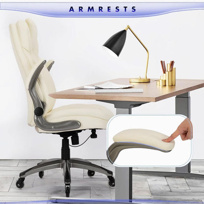 Ivory Ergonomic High Back Office Chair With Leather Seat