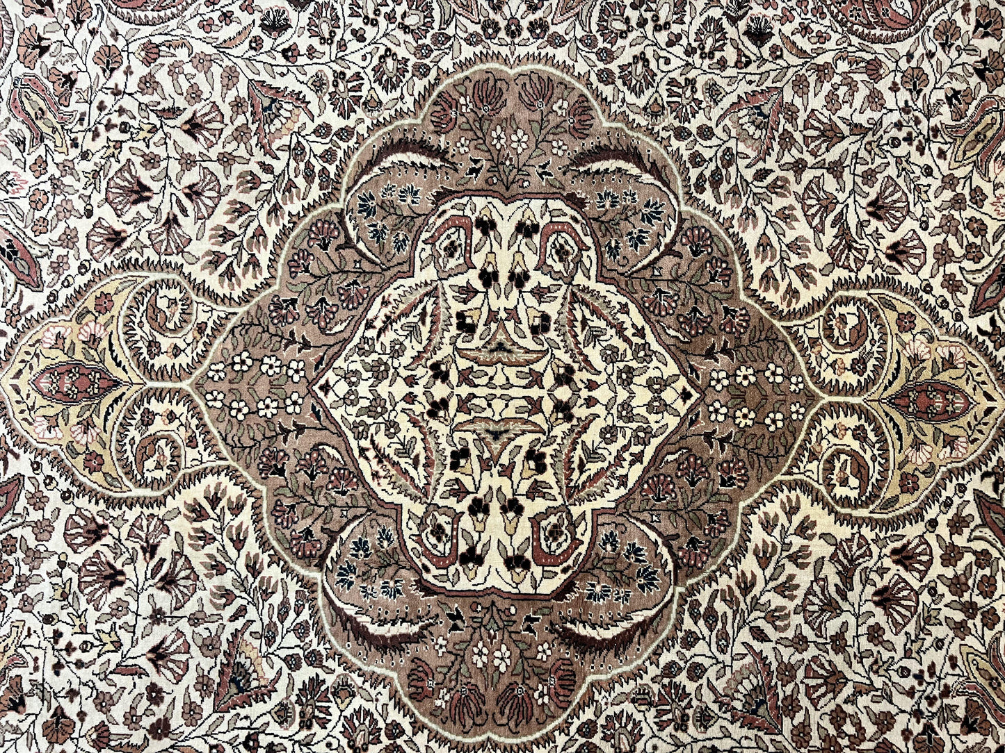 Turkish Sivas Rug 9x12, Handmade Vintage Wool Carpet, Cream Ivory