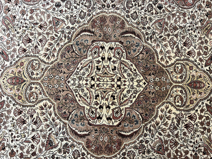 Turkish Sivas Rug 9x12, Handmade Vintage Wool Carpet, Cream Ivory