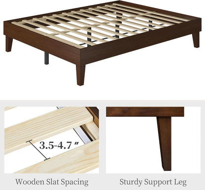 Queen Platform Bed Frame Dark Walnut Underbed Storage
