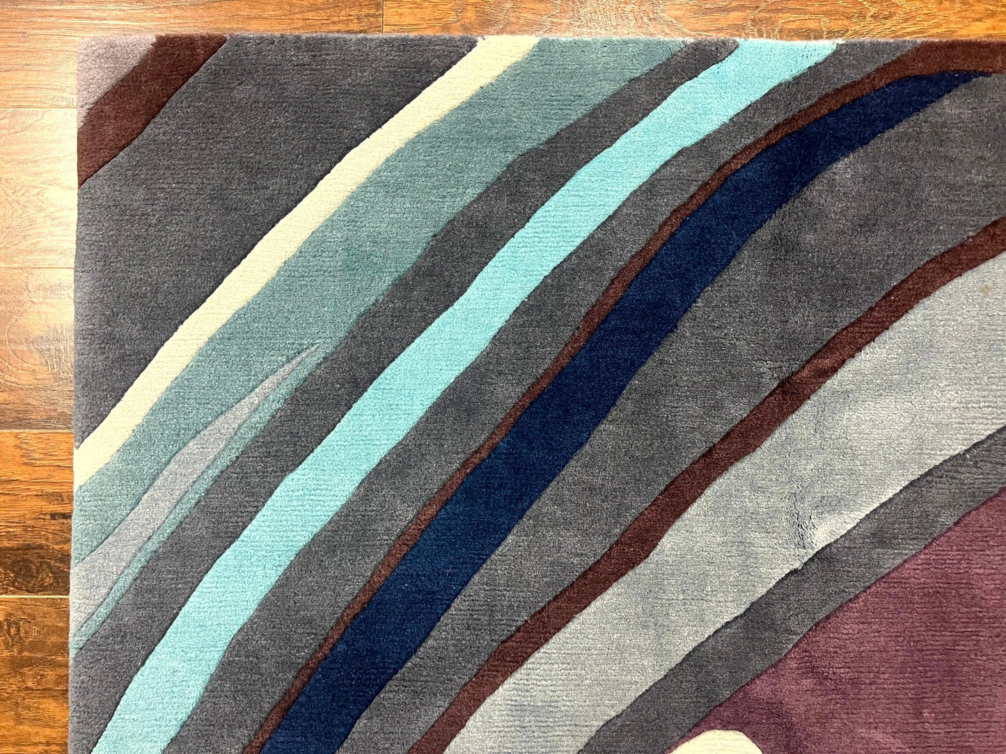 Modern Nepali Handmade Wool Rug 6x8, Blues Gray Mauve, Abstract, Nepali Tibetan Rug