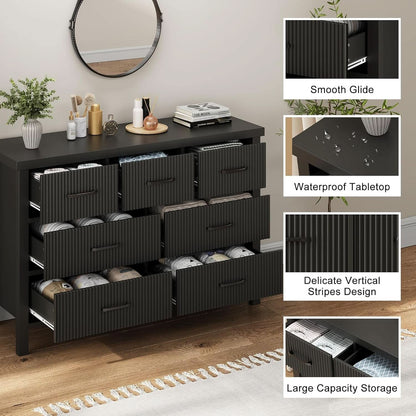 Fluted Contemporary White Dresser With Black Handles