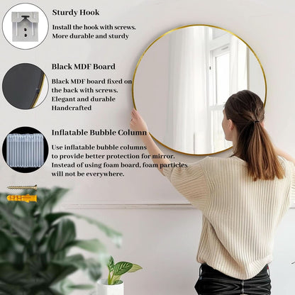 24 Inch Gold Round Mirror Shatterproof For Bathroom Hallway