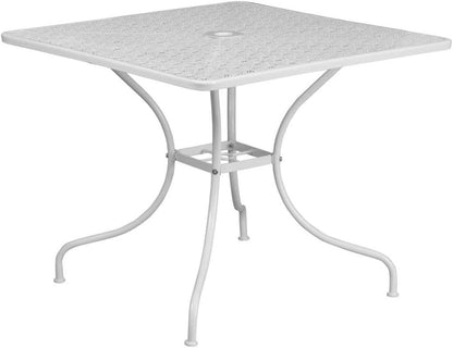 35.5 Square White Outdoor Patio Table Set With 4 Chairs