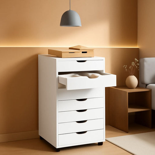 White 7 Drawer Storage Chest With Wheels For Home Office