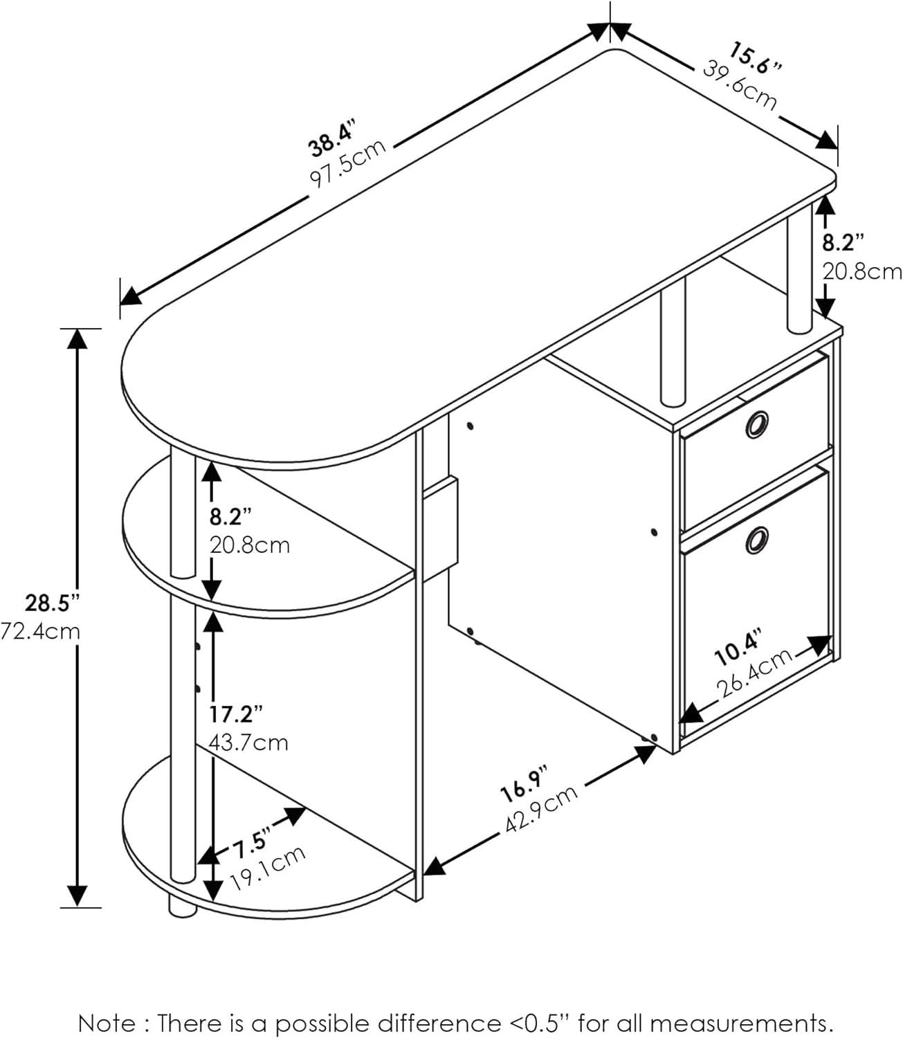 Columbia Walnut Space Saving Computer Desk With CPU Shelf