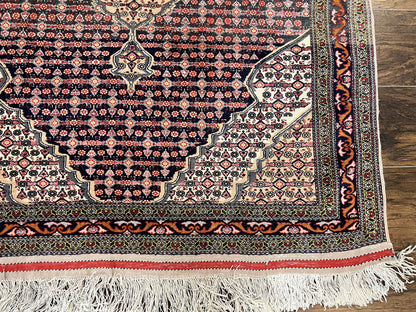 Afghan Rug 4x5, Wool with Silk Highlights, Very Fine Hand Knotted Vintage Oriental Carpet, Herati Pattern, Persian Rug, Bidjar Rug, 400 KPSI