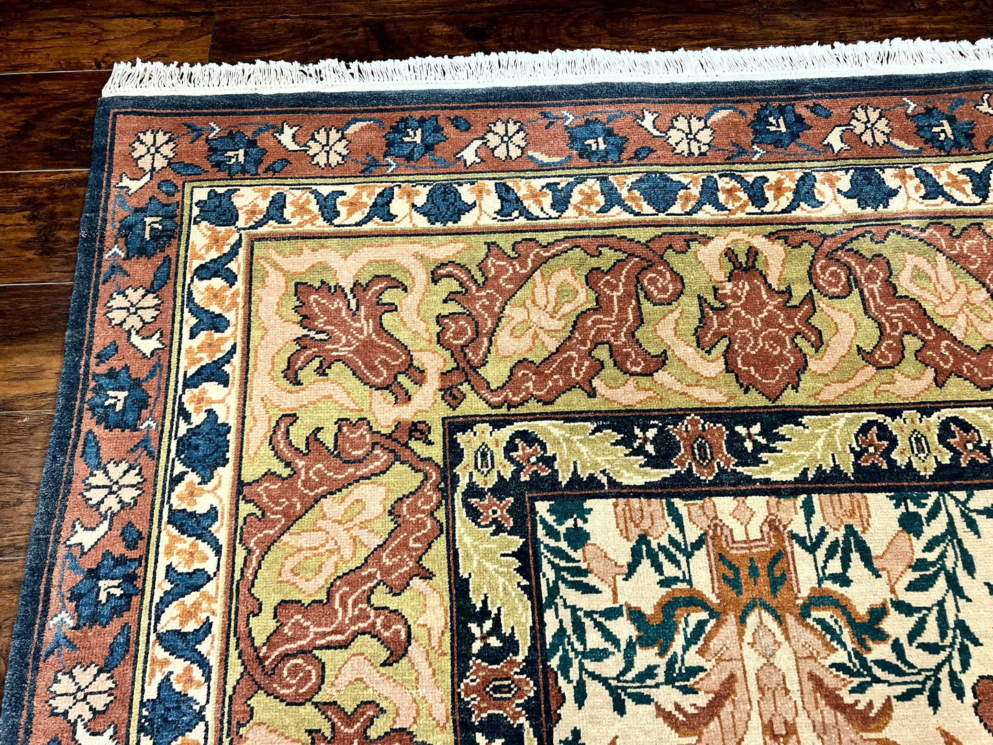 10x13 Wool Rug, Floral Pattern, Birds, Handmade Vintage Carpet, Couristan Rug, Beige