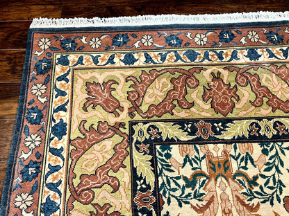 10x13 Wool Rug, Floral Pattern, Birds, Handmade Vintage Carpet, Couristan Rug, Beige