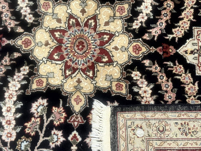 Sino Persian Rug 9x12, Black & Maroon, Wool and Silk, Allover Pattern