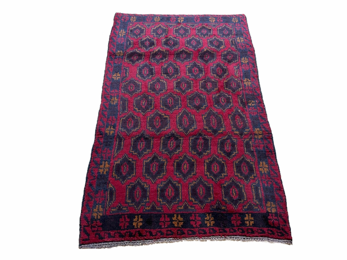 2' 10" X 4'7" Vintage Handmade Tribal Wool Rug Balouchi Rug Afghan Rug Red Blue