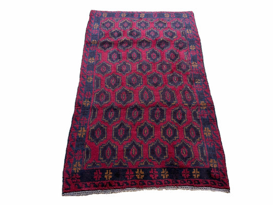 2' 10" X 4'7" Vintage Handmade Tribal Wool Rug Balouchi Rug Afghan Rug Red Blue