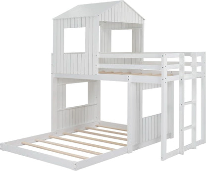 White Twin Over Full Low Profile Playhouse Bunk Bed
