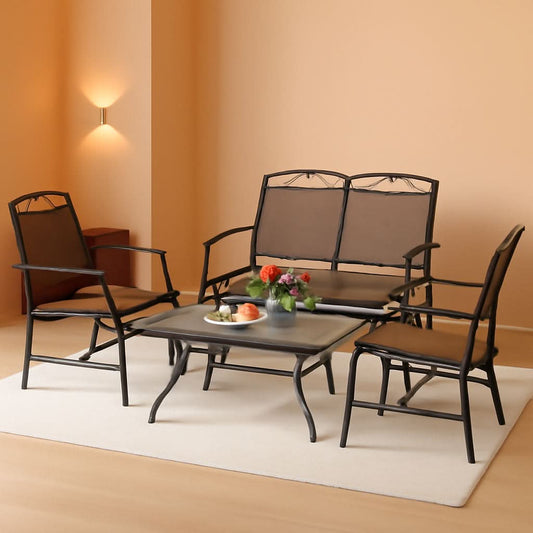 4 Piece Patio Glider Set With Gliding Loveseat Glass Table
