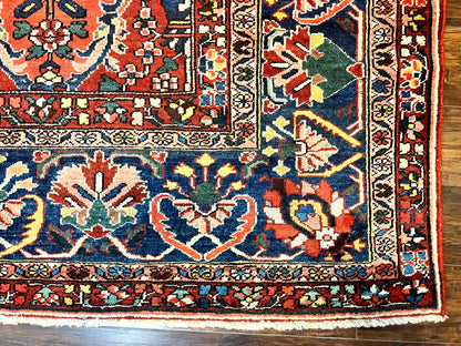 Large Persian Bakhtiari Rug 10x14, Rare Perisan Tribal Rug, Red Blue Ivory Multicolor, Hand Knotted, Semi Antique Carpet