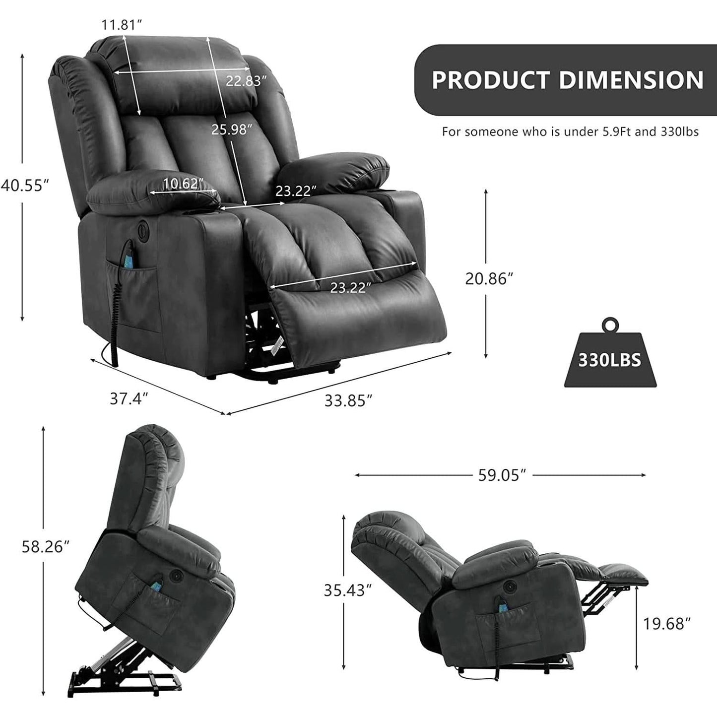 Electric Lift Recliner Chair For Seniors Grey Single Motor