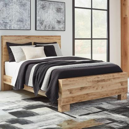 Rustic Queen Panel Bed With Metal Slats Light Brown Finish