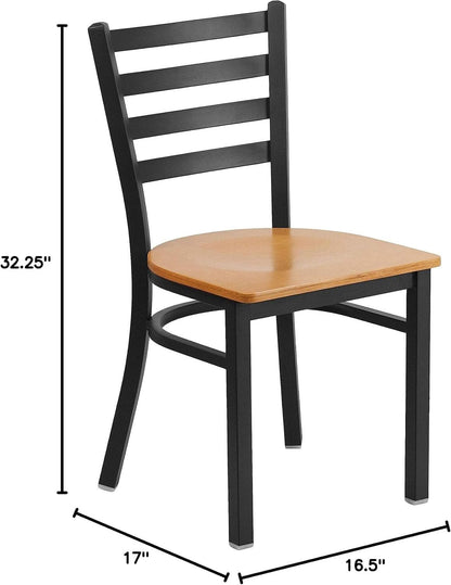 Hercules Series Black Ladder Back Metal Dining Chair Set of 2 With Natural Wood Seat