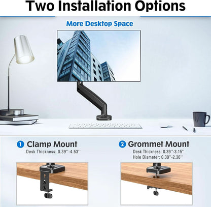 32 Inch Gas Spring Monitor Arm With Clamp VESA Black