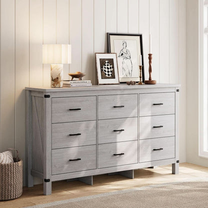 59 Inch Washed Grey Modern Farmhouse DresserWithNineDrawers