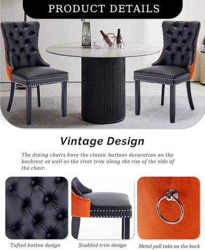 Leather Dining Chair Set Of 2 Tufted Black And Orange
