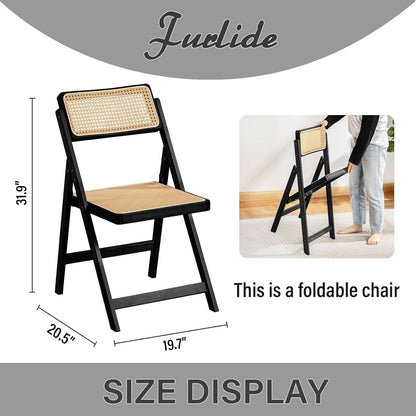 Rattan Folding Dining Chairs Set Of 2 Black Mid Century