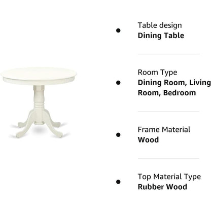Mid Century Round Solid Wood Dining Table With Linen White Finish