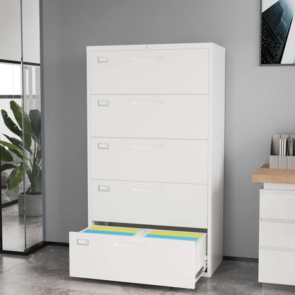 Lateral File Cabinet White 5 Drawer Lockable Office Storage