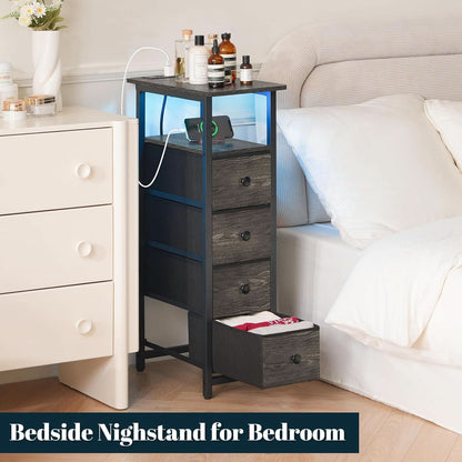 Narrow Dresser Nightstand With Led Charging Station